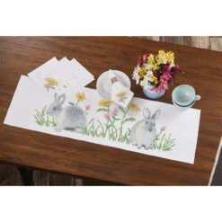 Herrschners Spring Bunnies Table Runner & Napkins Stamped Cross-Stitch