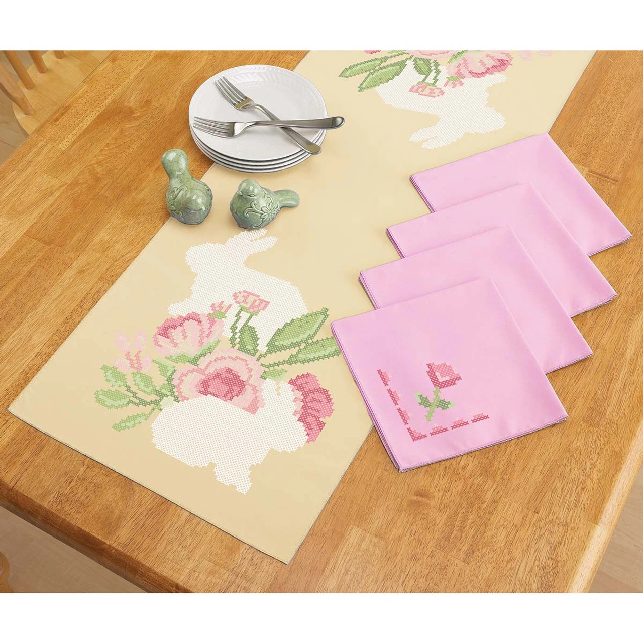 Herrschners Bunny Dreams Table Runner & Napkins Stamped Cross-Stitch Kit 1 Herrschners Bunny Dreams Table Runner & Napkins Stamped Cross-Stitch Kit