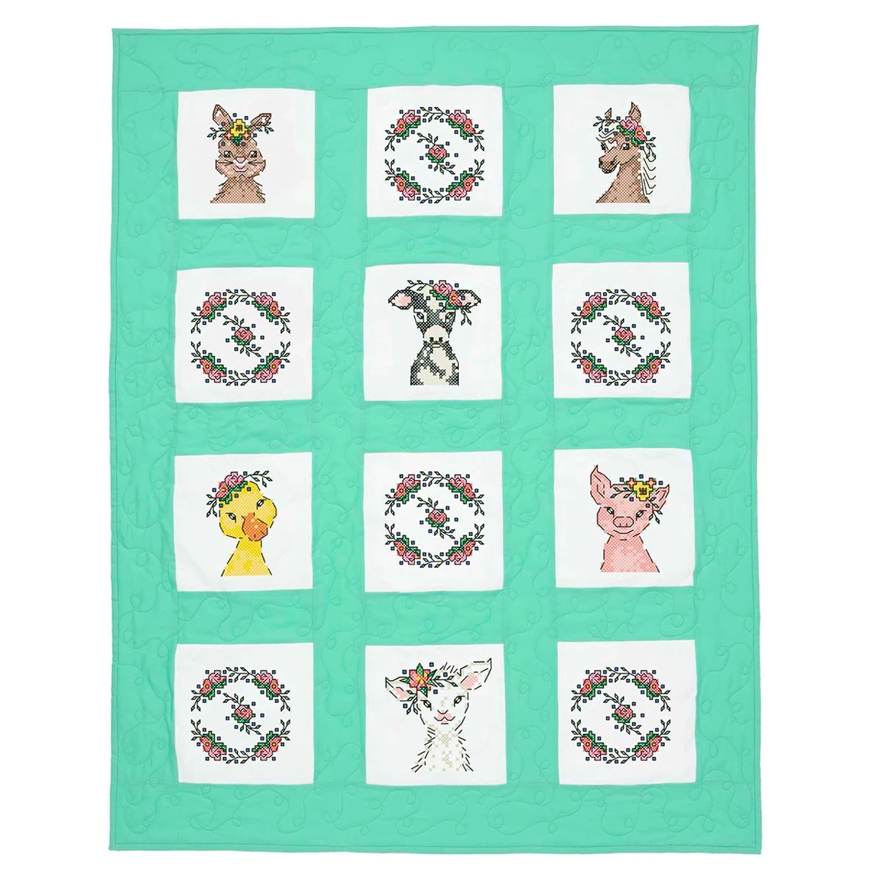 Herrschners Flower Farm Animals Kid's Quilt Blocks Stamped Cross-Stitch 1 Herrschners Flower Farm Animals Kid's Quilt Blocks Stamped Cross-Stitch