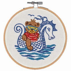 Craftways Teddy Blue Seahorse Hoop Stamped Embroidery Kit