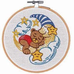 Craftways Teddy Blue On The Moon Hoop Stamped Embroidery Kit