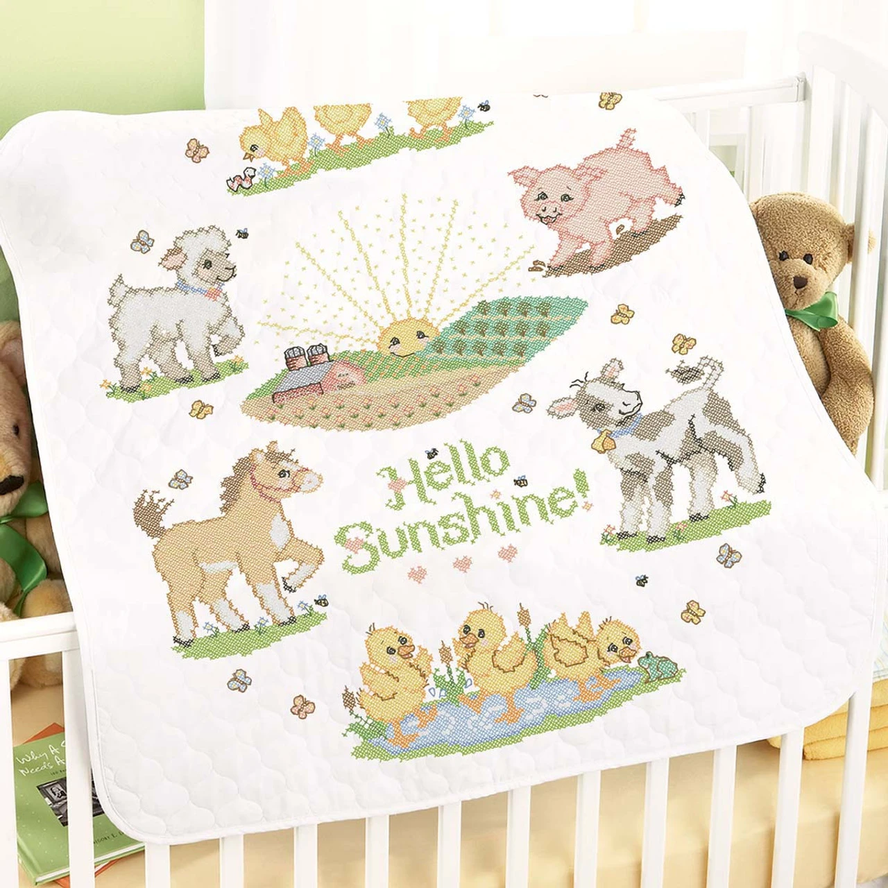 Herrschners Hello Sunshine & Farm Animals Baby Quilt Stamped Cross-Stitch 1 Herrschners Hello Sunshine & Farm Animals Baby Quilt Stamped Cross-Stitch