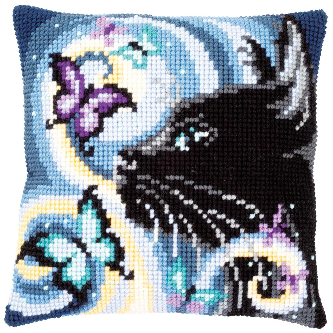 Vervaco Cat With Butterflies Pillow Cover Needlepoint Kit 1 Vervaco Cat With Butterflies Pillow Cover Needlepoint Kit