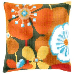 Vervaco Retro Flowers II Pillow Cover Needlepoint Kit