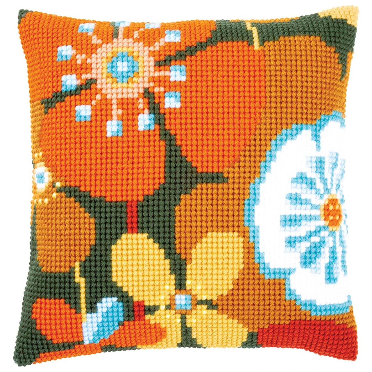 Vervaco Retro Flowers II Pillow Cover Needlepoint Kit 1 Vervaco Retro Flowers II Pillow Cover Needlepoint Kit