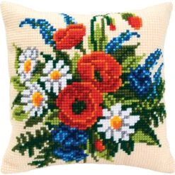 Vervaco Field Flowers Pillow Cover Needlepoint Kit