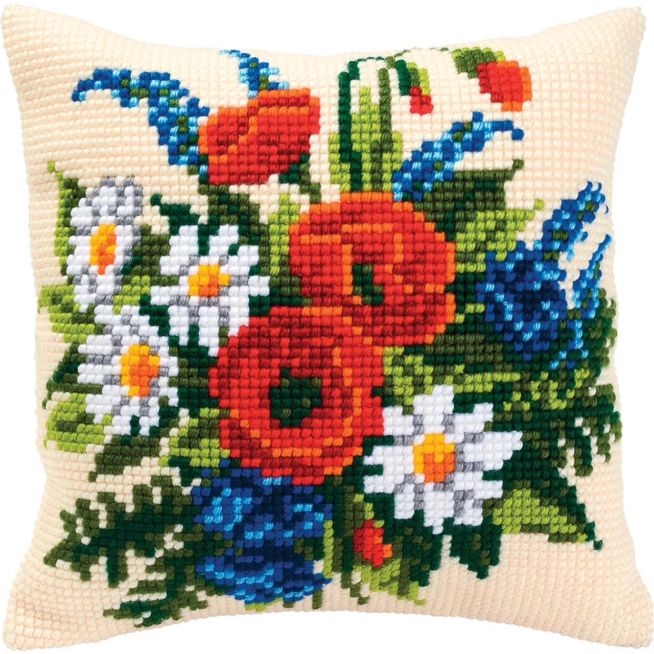 Vervaco Field Flowers Pillow Cover Needlepoint Kit 1 Vervaco Field Flowers Pillow Cover Needlepoint Kit