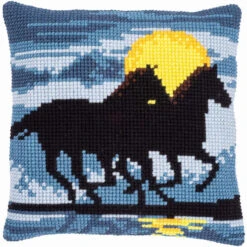 Vervaco Horses In Moonlight Pillow Cover Needlepoint Kit