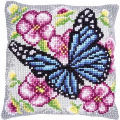 Vervaco Butterfly Among Flowers Pillow Cover Needlepoint Kit