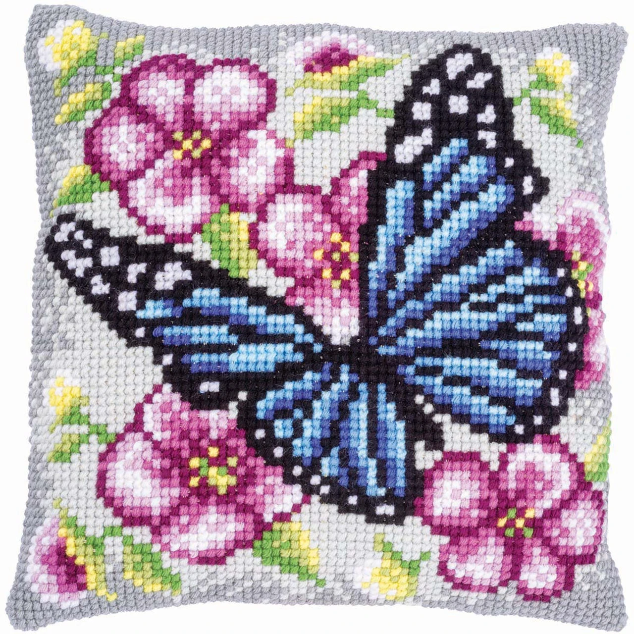 Vervaco Butterfly Among Flowers Pillow Cover Needlepoint Kit 1 Vervaco Butterfly Among Flowers Pillow Cover Needlepoint Kit