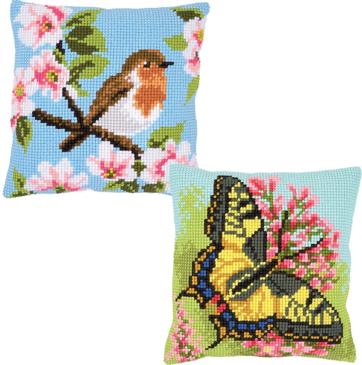 Vervaco Birds & Butterflies Pillow Covers Needlepoint Kit 1 Vervaco Birds & Butterflies Pillow Covers Needlepoint Kit