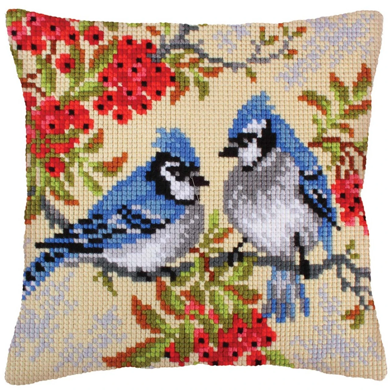 Collection D'Art Blue Jays Pillow Cover Needlepoint Kit 1 Collection D'Art Blue Jays Pillow Cover Needlepoint Kit