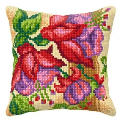 Orchidea Exotic Flowers Pillow Cover Needlepoint Kit