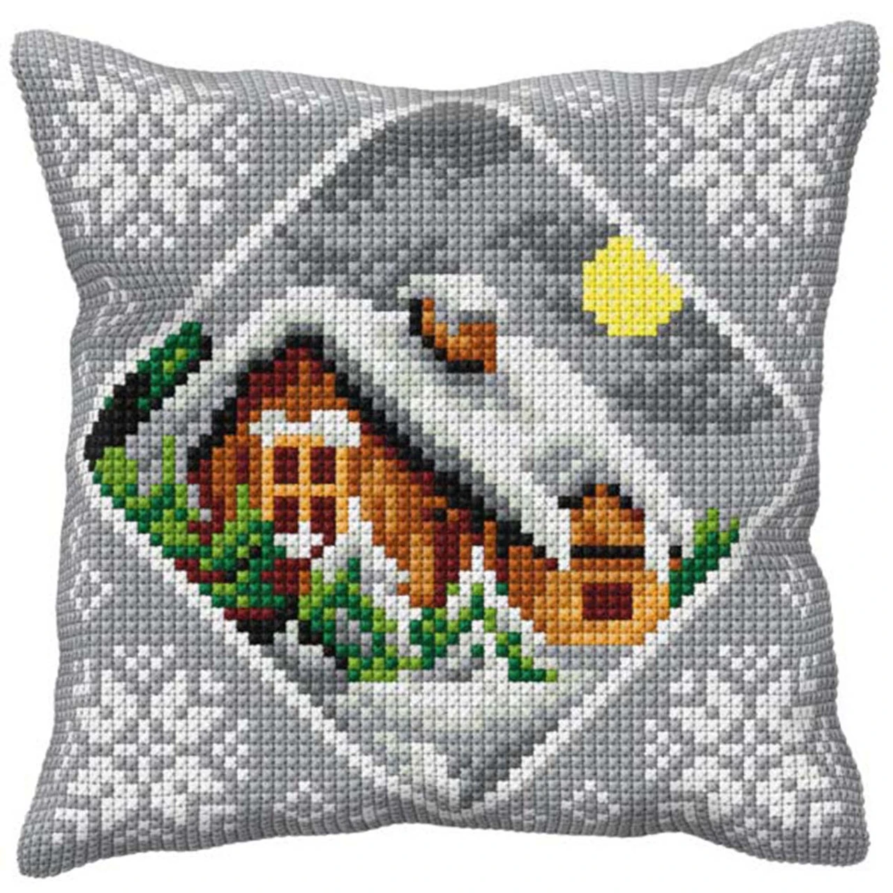 Orchidea Cottage In Winter Grey Pillow Needlepoint Kit 1 Orchidea Cottage In Winter Grey Pillow Needlepoint Kit
