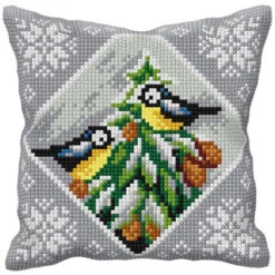 Orchidea Titmouse In Winter Grey Pillow Needlepoint Kit