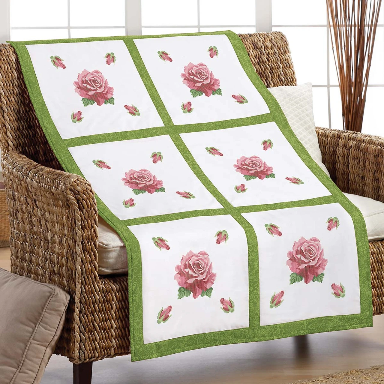 Herrschners Romantic Rose Quilt Blocks Stamped Embroidery 1 Herrschners Romantic Rose Quilt Blocks Stamped Embroidery
