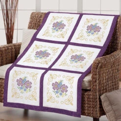 Herrschners Victorian Floral Quilt Blocks Stamped Cross-Stitch