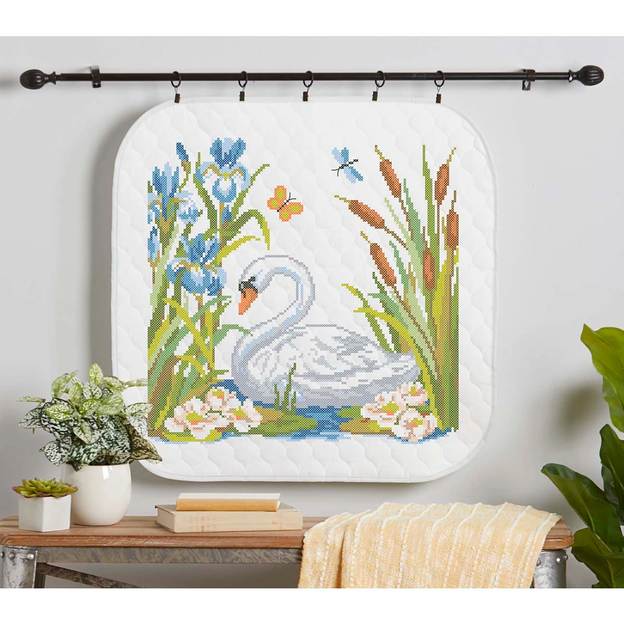Herrschners Swan On The Pond Wall Hanging Stamped Cross-Stitch Kit 1 Herrschners Swan On The Pond Wall Hanging Stamped Cross-Stitch Kit