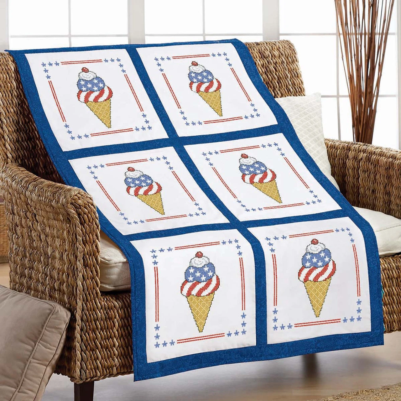 Herrschners Patriotic Ice Cream Quilt Blocks Stamped Cross-Stitch 1 Herrschners Patriotic Ice Cream Quilt Blocks Stamped Cross-Stitch