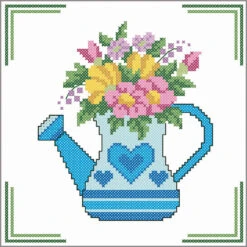 Herrschners Watering Can Quilt Blocks Stamped Cross-Stitch
