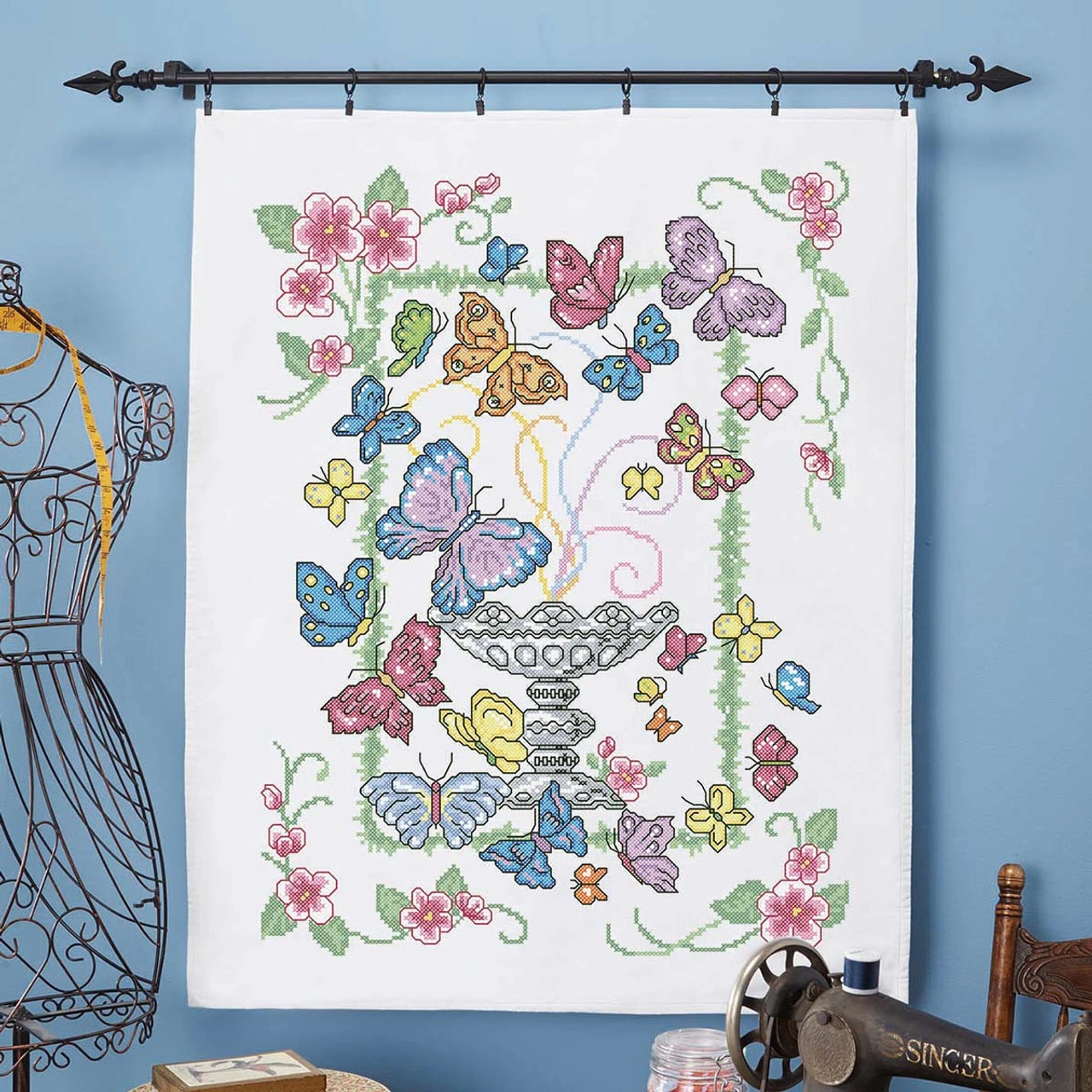 Herrschners Butterfly Garden Quilt Top Stamped Cross-Stitch Kit 1 Herrschners Butterfly Garden Quilt Top Stamped Cross-Stitch Kit