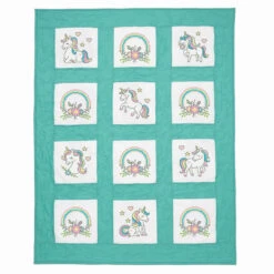 Herrschners Magical Unicorns Kid's Quilt Blocks Stamped Cross-Stitch
