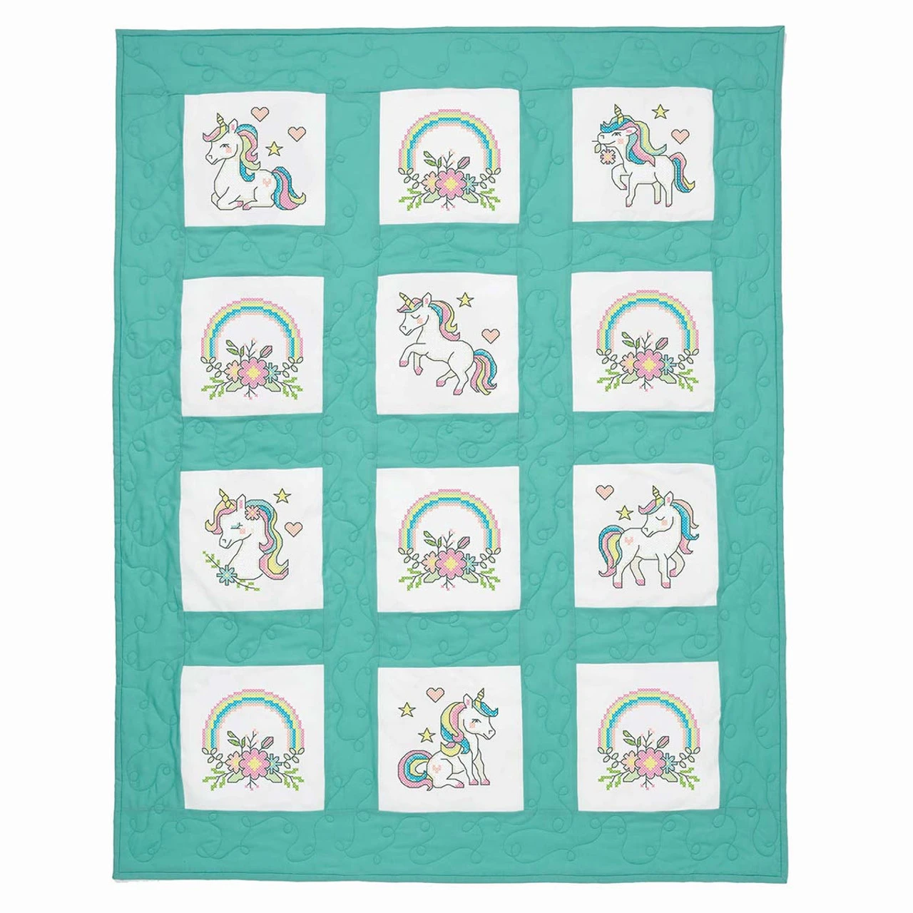 Herrschners Magical Unicorns Kid's Quilt Blocks Stamped Cross-Stitch 1 Herrschners Magical Unicorns Kid's Quilt Blocks Stamped Cross-Stitch