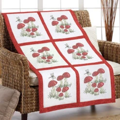 Herrschners Mushroom Forest Quilt Blocks Stamped Cross-Stitch