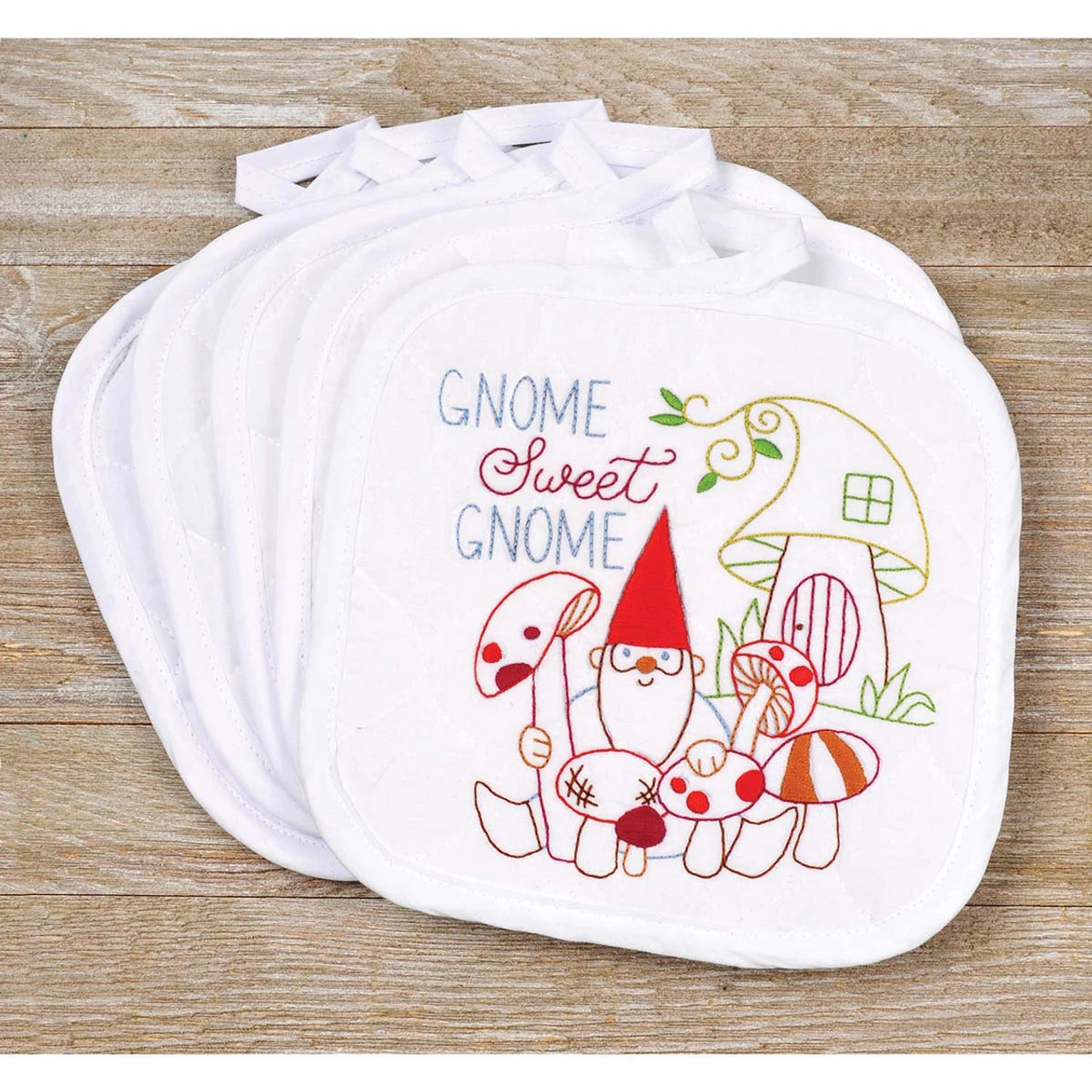 Herrschners Gnome Sweet Gnome Pot Holders Iron-On Transfer Kit 1 Herrschners Gnome Sweet Gnome Pot Holders Iron-On Transfer Kit