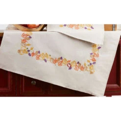Nob Hill Autumn Leaves Table Topper Stamped Embroidery Kit