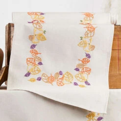 Nob Hill Autumn Leaves Table Runner Stamped Embroidery Kit