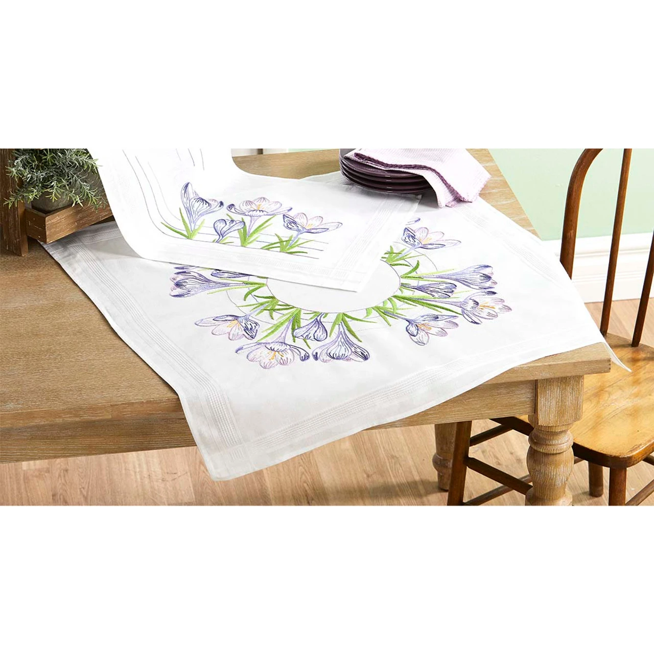 Nob Hill Crocus Table Topper Stamped Embroidery Kit 1 Nob Hill Crocus Table Topper Stamped Embroidery Kit