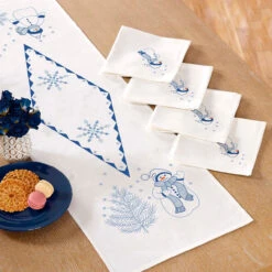 Nob Hill Frosty Frills Table Runner & Napkins Stamped Embroidery