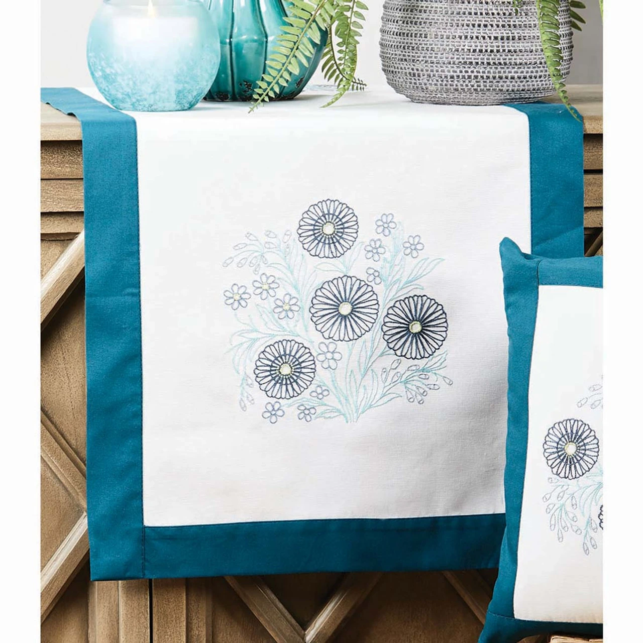 Nob Hill Dainty Petals Table Runner Stamped Embroidery Kit 1 Nob Hill Dainty Petals Table Runner Stamped Embroidery Kit