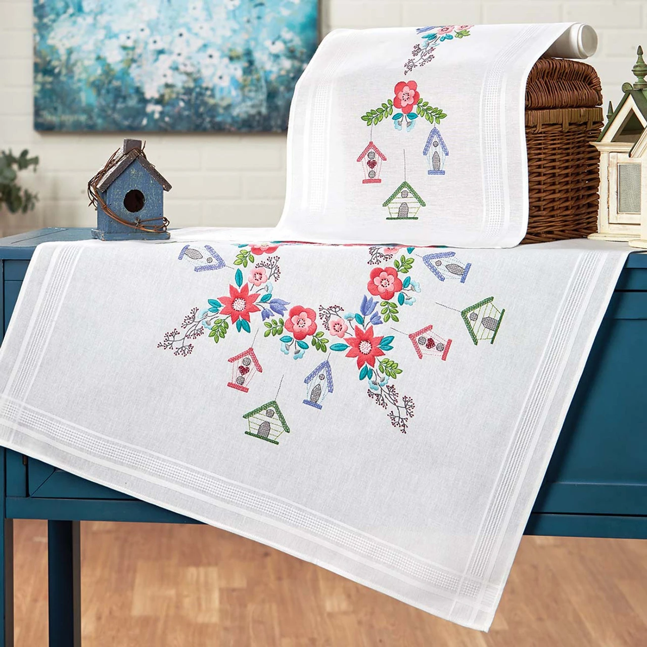 Nob Hill Hanging Birdhouse Set Stamped Embroidery 1 Nob Hill Hanging Birdhouse Set Stamped Embroidery