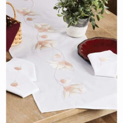 Nob Hill Pastel Flowers Table Runner Stamped Embroidery