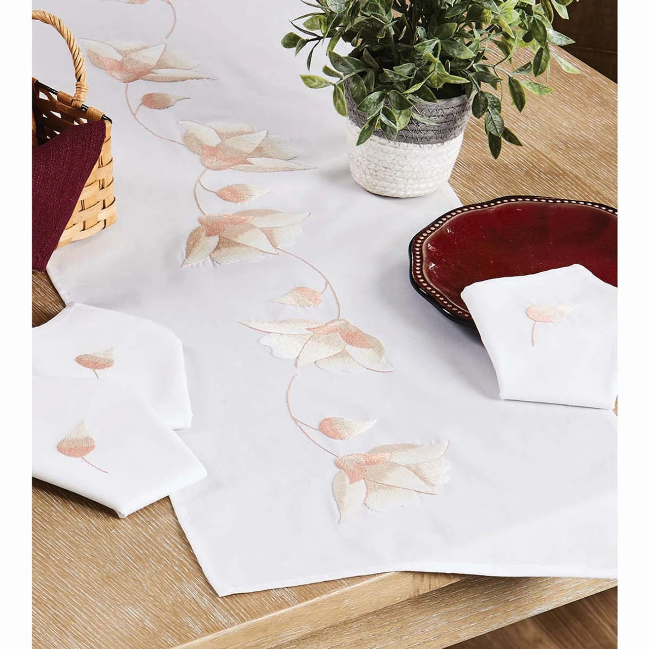 Nob Hill Pastel Flowers Table Runner Stamped Embroidery 1 Nob Hill Pastel Flowers Table Runner Stamped Embroidery