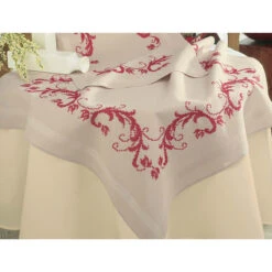 Vervaco Red Decoration Tablecloth Stamped Cross-Stitch Kit