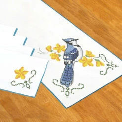Herrschners Blue Jays Table Runner & Napkins Stamped Cross-Stitch