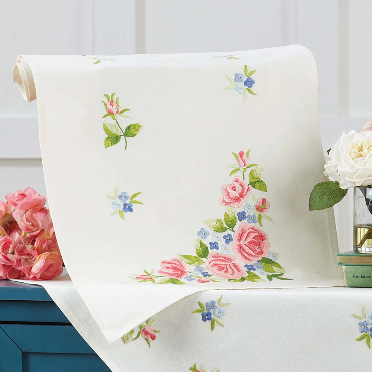 Nob Hill Rose Circle Table Runner Stamped Embroidery Kit 1 Nob Hill Rose Circle Table Runner Stamped Embroidery Kit