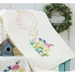 Nob Hill Blue & Yellow Bird Table Runner Stamped Embroidery Kit