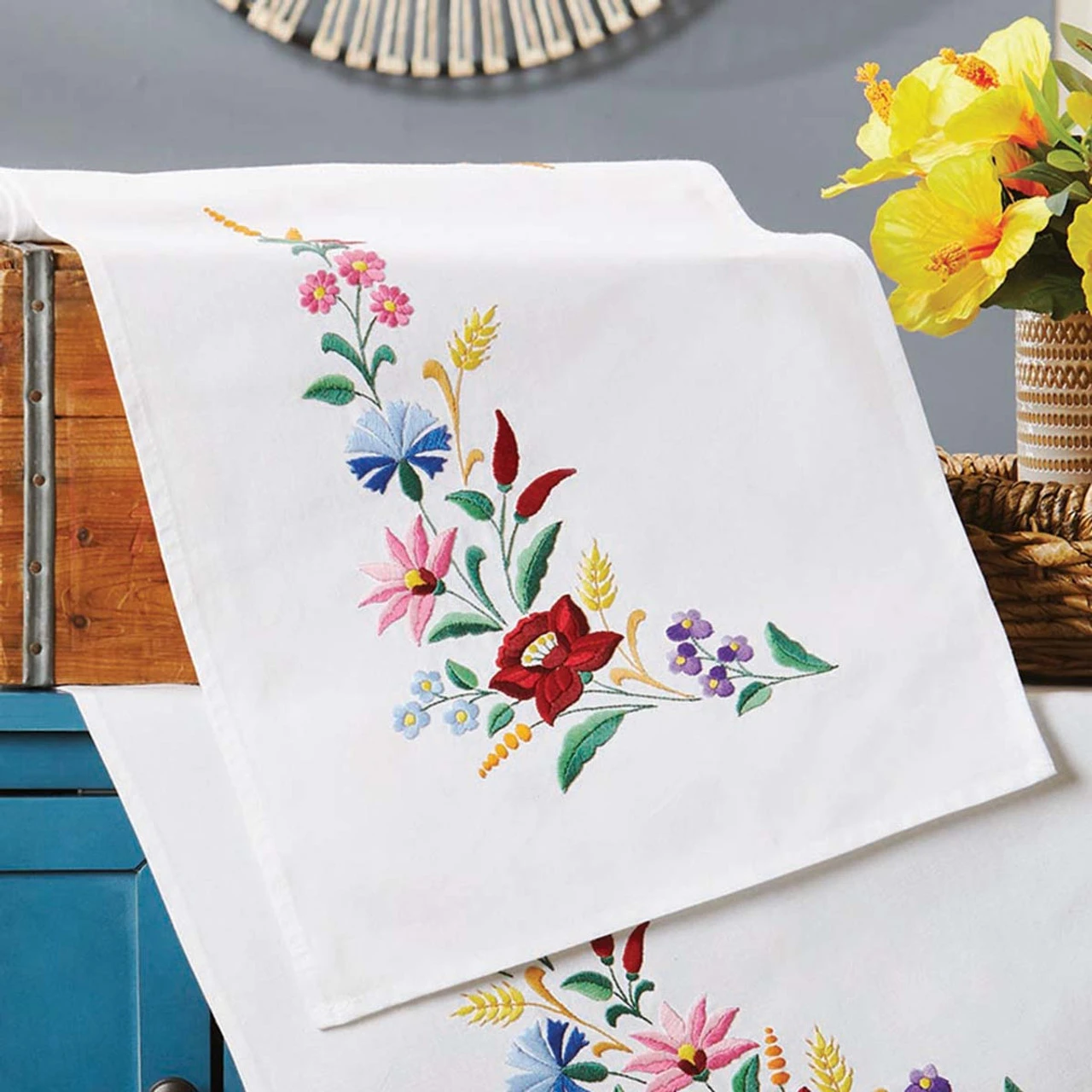 Herrschners Floral Table Runner Stamped Embroidery Kit 1 Herrschners Floral Table Runner Stamped Embroidery Kit