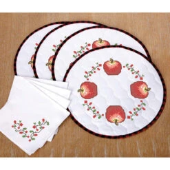 Herrschners Sweet Apples Place Mats & Napkins Stamped Cross-Stitch