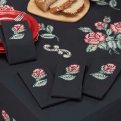 Nob Hill Red Roses On Black Napkins Stamped Cross-Stitch