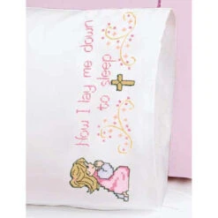 Herrschners Now I Lay Me Down Girl's Pillowcase Stamped Cross-Stitch Kit