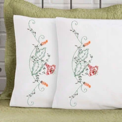 Herrschners Evelyn Pillowcase Pair Stamped Embroidery