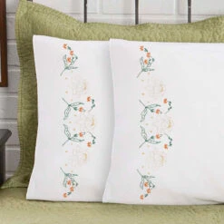 Herrschners Lily Pillowcase Pair Stamped Embroidery