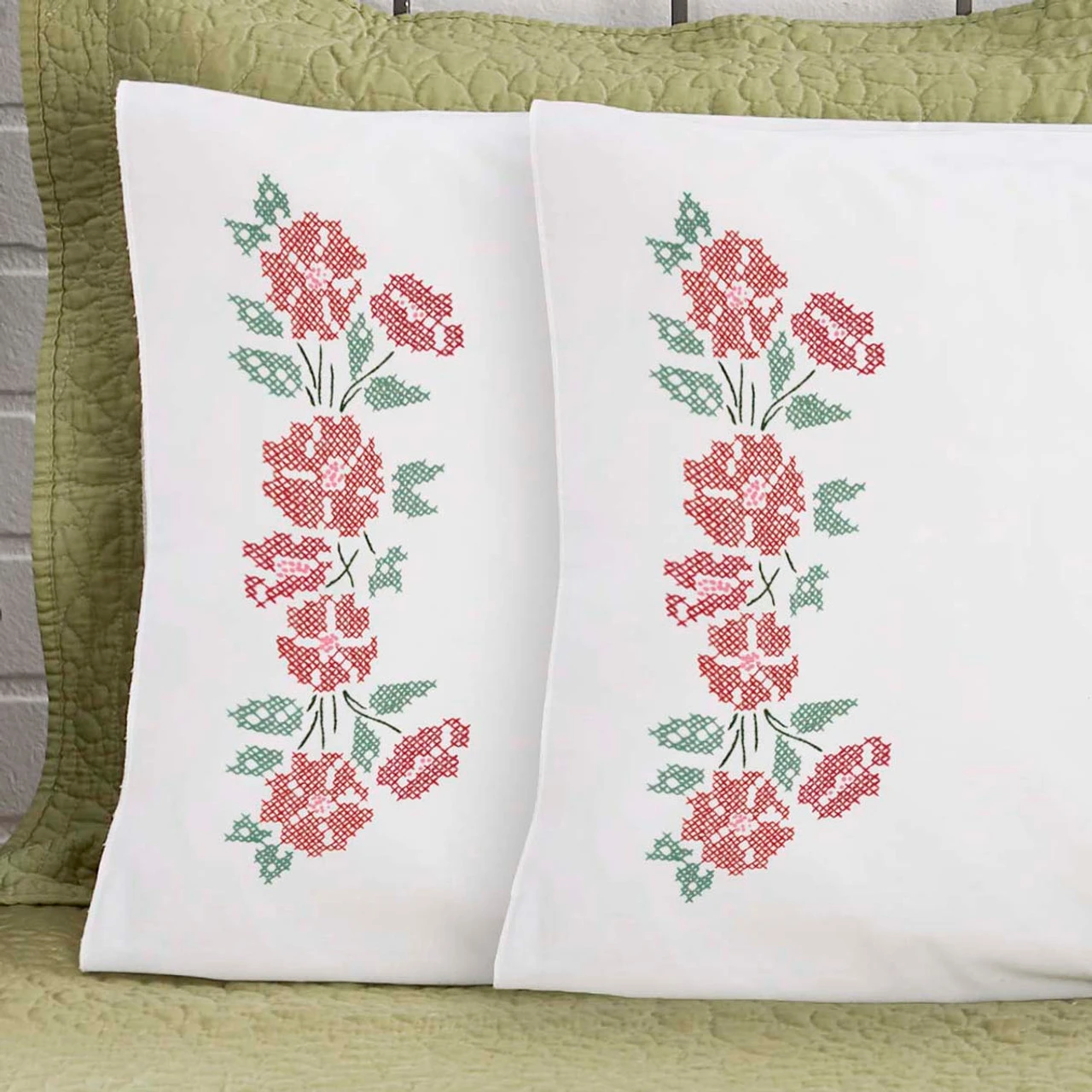 Herrschners Maisie Pillowcase Pair Stamped Embroidery 1 Herrschners Maisie Pillowcase Pair Stamped Embroidery