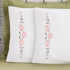Herrschners Marlena Pillowcase Pair Stamped Embroidery