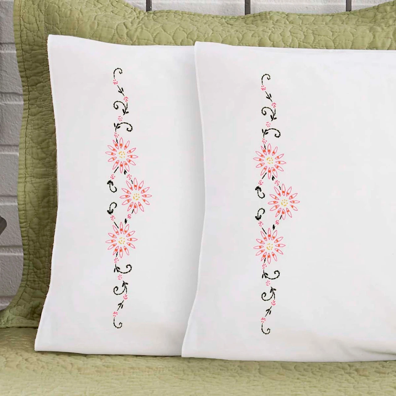 Herrschners Marlena Pillowcase Pair Stamped Embroidery 1 Herrschners Marlena Pillowcase Pair Stamped Embroidery